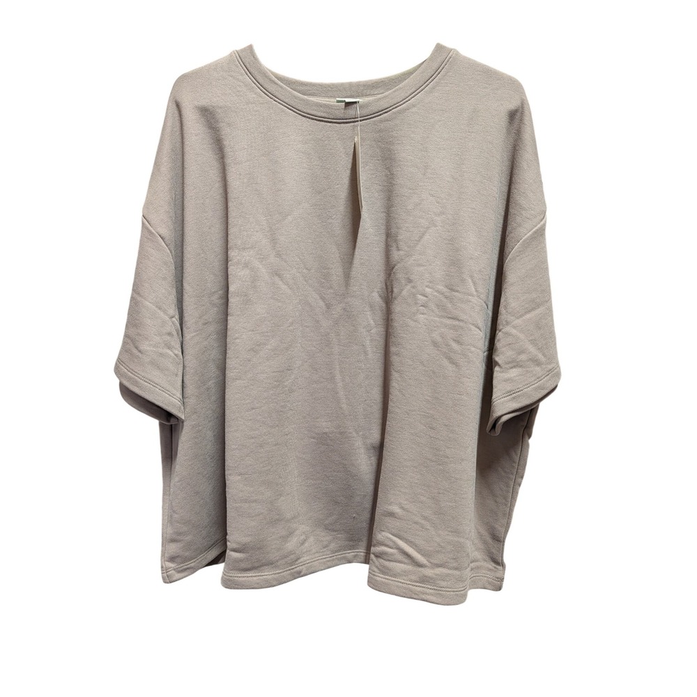 A New Day Short Sleeve Sweatshirt Women 2X Taupe NWT Oversized Boxy French Terry